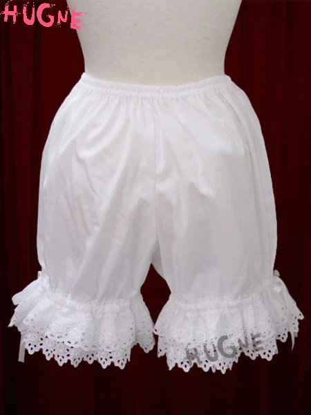 Girls White Sweet School Students Lace Shorts Cotton Lolita Bloomers Hollow Trim Bow Ribbon