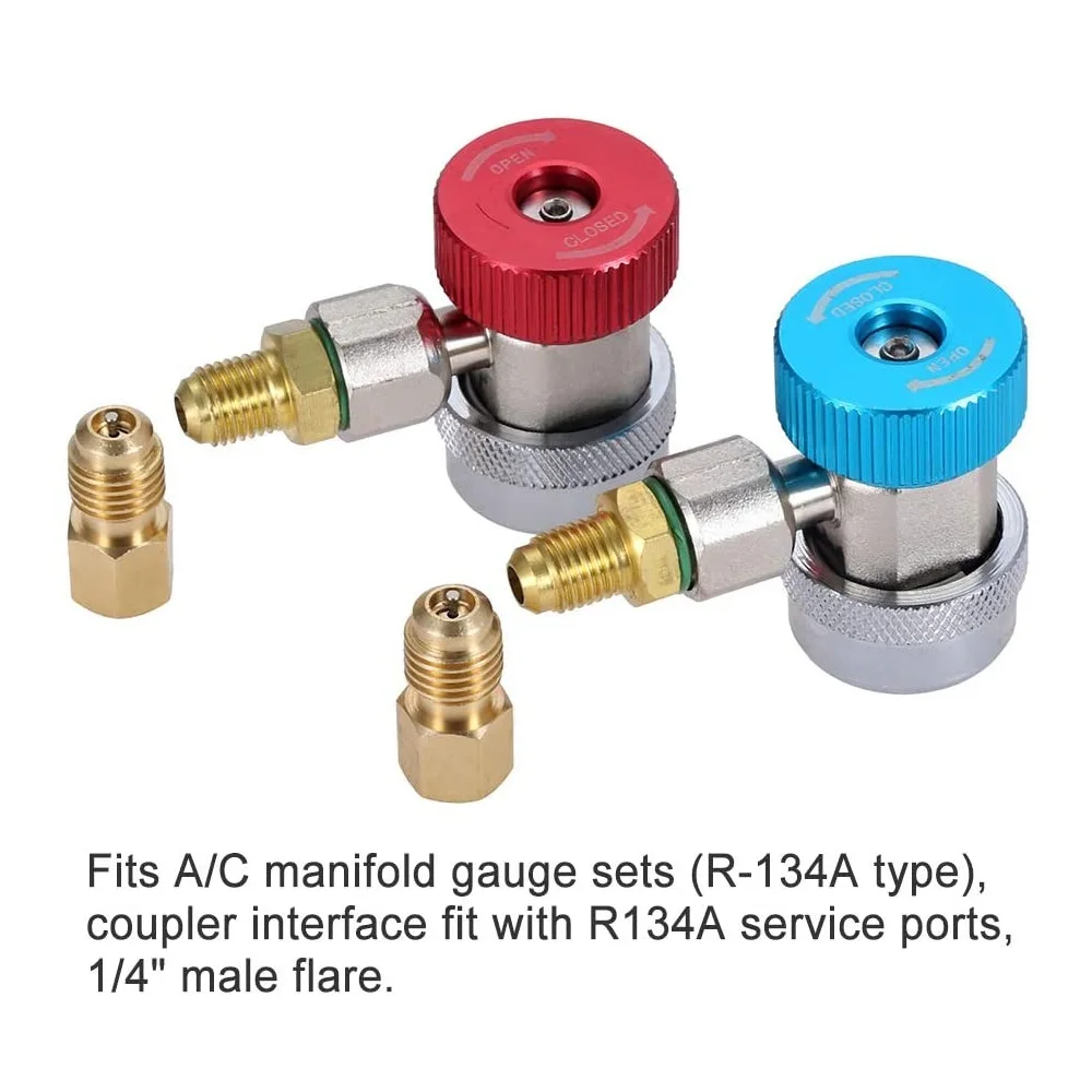 

R134A High Low Quick Coupler Connector,AC Manifold Gauge Hose Conversion kit,1/4 SAE HVAC with 1/4 Female 1/2 Male Brass Adapter