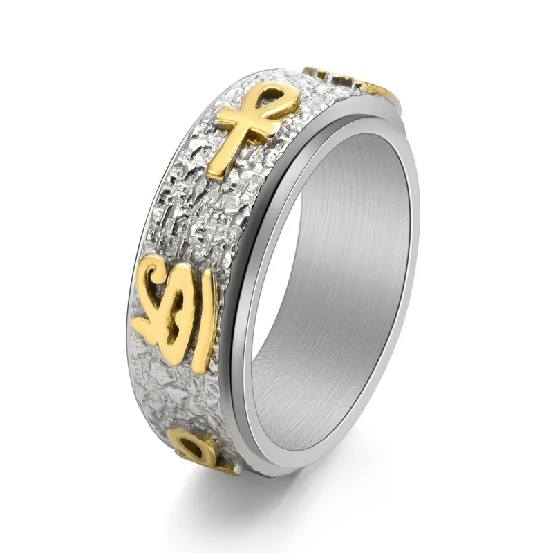 

BAECYT New Vintage Punk Egyptian Eye Of Horus Cross Ring Stainless Steel Hip Hop Rotating Ring For Men Women Fashion Jewelry