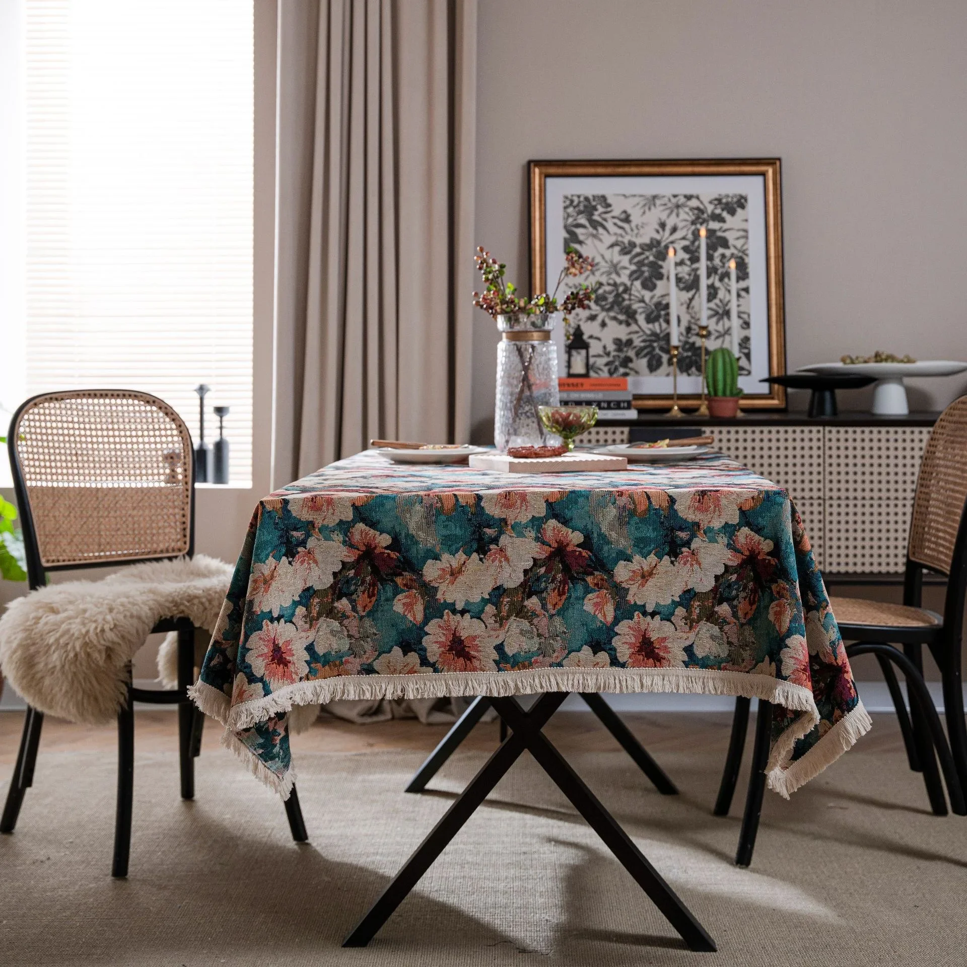 

Table cloth, floral jacquard table cloth, Bohemian thick tablecloth A7O3892