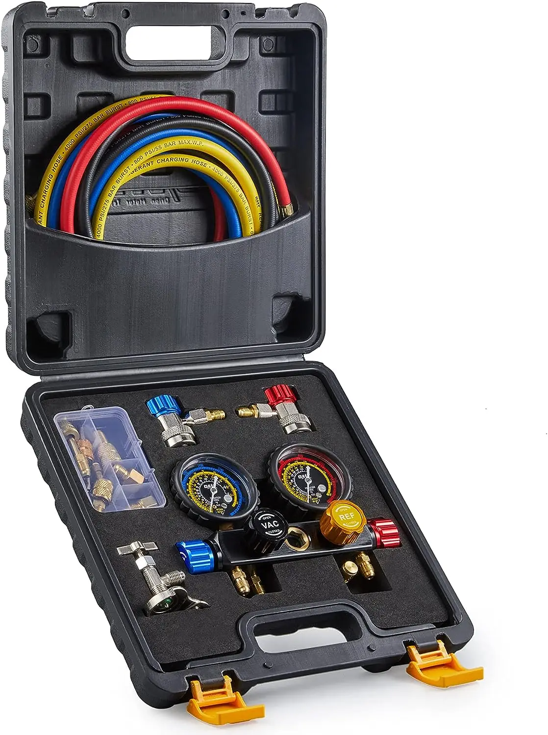 

Way AC Gauge Set, AC Manifold Gauge Set for R410a R22 R134a Refrigerant, 4 Valve Automotive AC Gauges with 5ft Hoses, R410a Adap