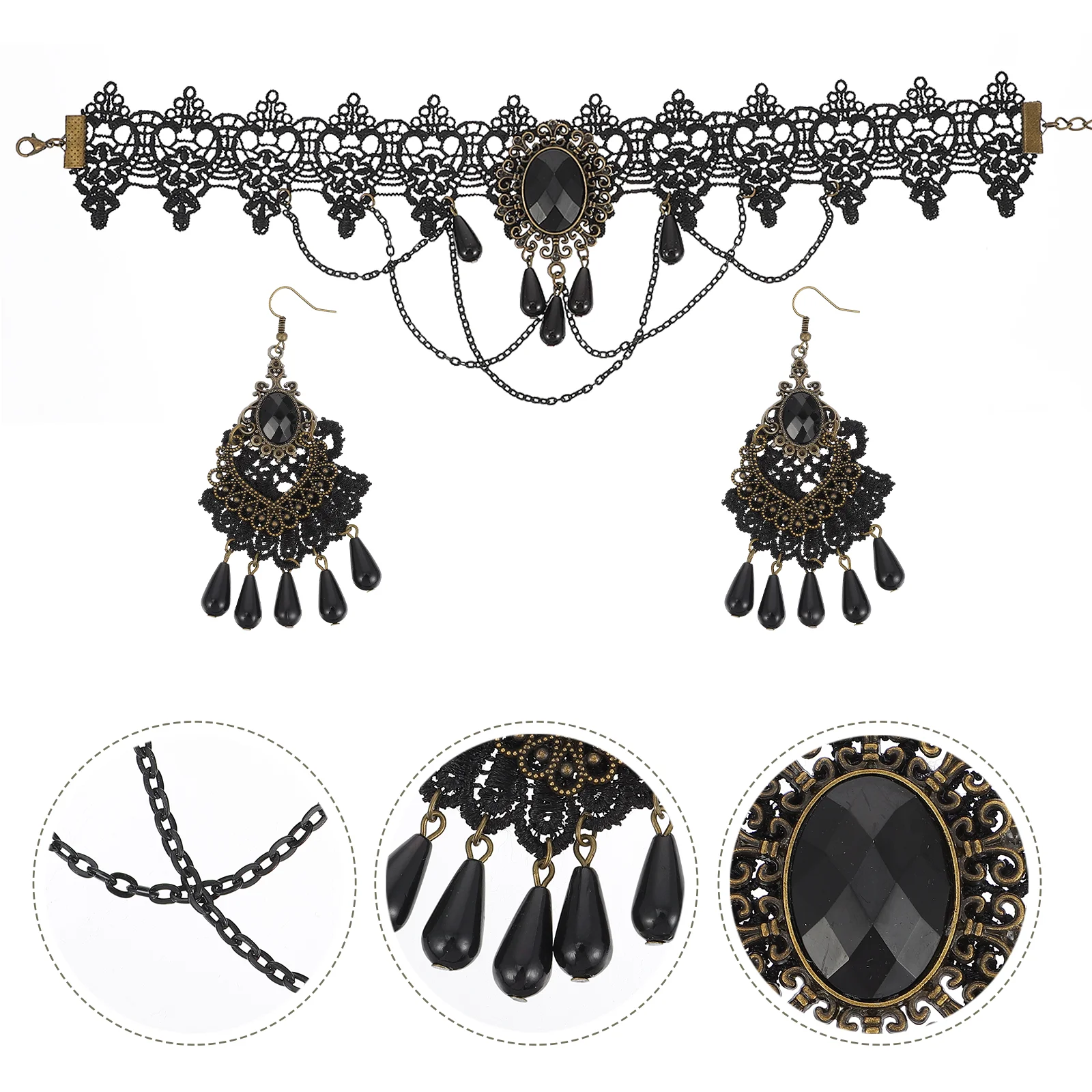 

Чокер Женский на Хэллоуин, Готическая драгоценность, ожерелье, черные аксессуары, серьги, готическое кружевное платье, костюм в викторианск...