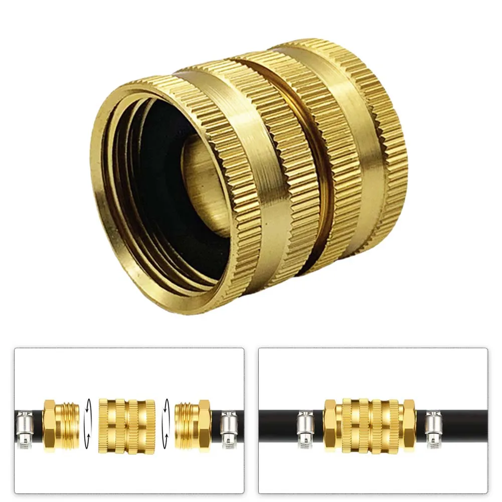Two-Way Female Connector Solid Brass Garden Hose Adapter 3/4 Female-To-Female Hose Adapter For Watering Irrigation Quick Connect images - 6