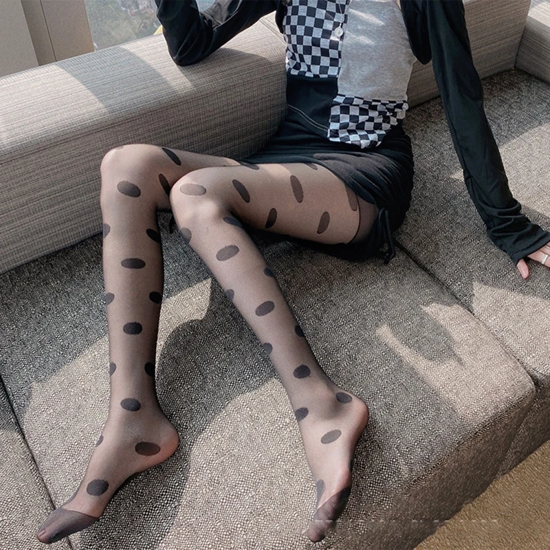 

Women Sexy Thin Sheer Pantyhose Lolita Large Polka Dot Jacquard Tattoo Tights