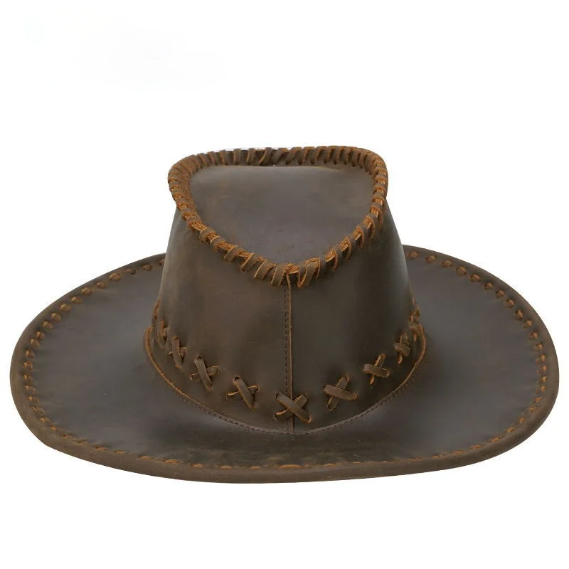 Vintage New Travel Handmade Cowhide Hat Western Cowboy Hat Mad Horse Skin Hat Sunshade Hat ShowHat