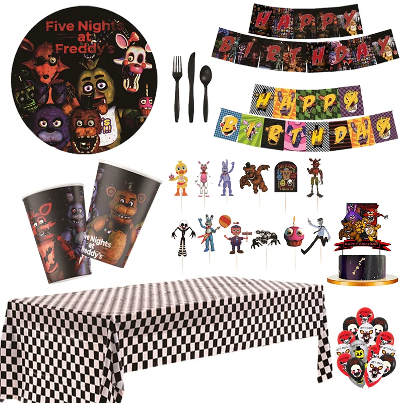 

FNAF пятиночные воздушные шары, детский баннер на день рождения, одноразовая посуда, фигурка на день рождения, фотография