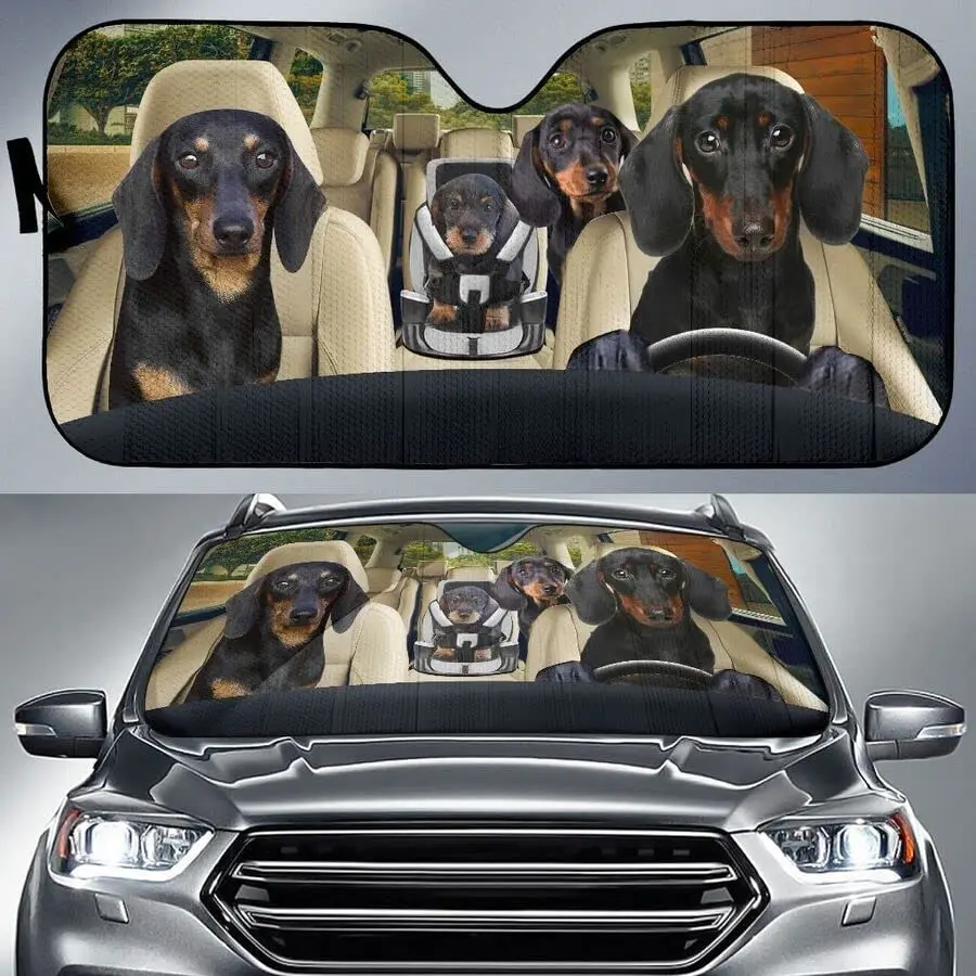 

Funny Dachshund Family Left Hand Drive Car Sunshade for Doxie Owner, Fawn Dachshund Dogs Driving Auto Sun Shade, Gift for Dachsh