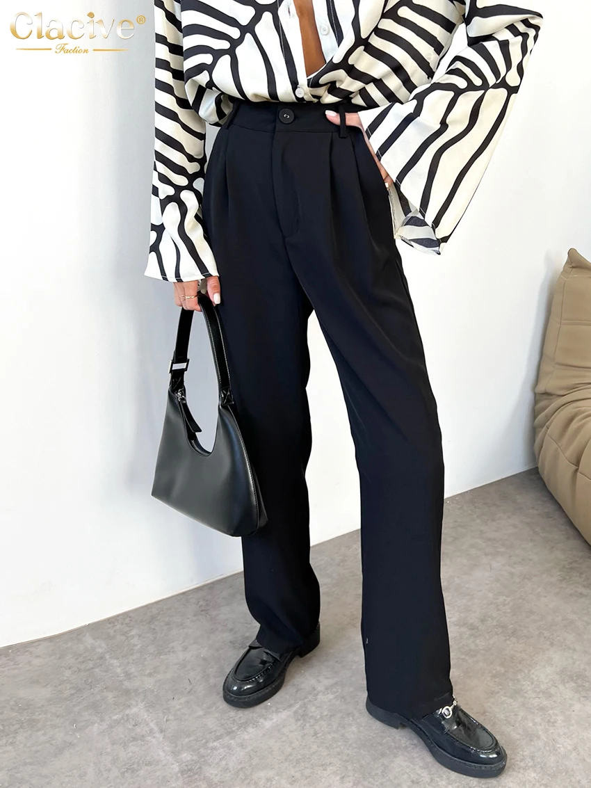 

Clacive Elegant Classic Black Women'S Pants Fashion High Waist Ankle-Length Trousers Female Casual Office Lady Straight Pants