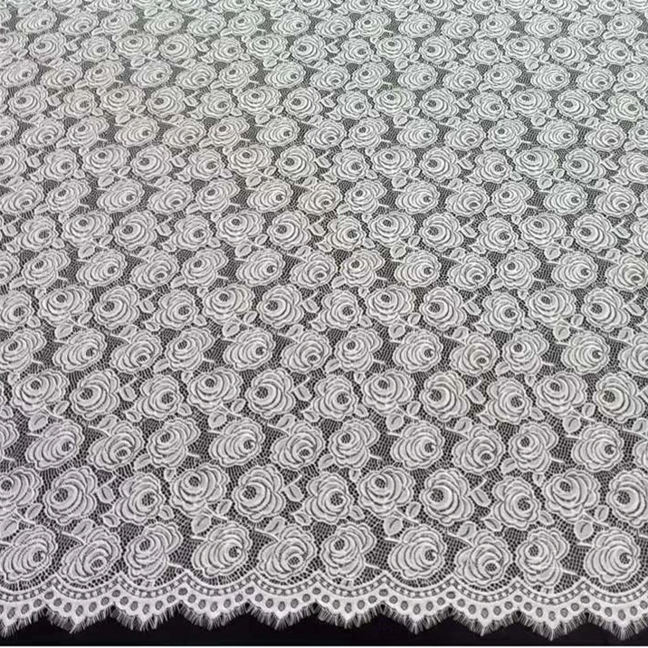 

Allover Rose Flowers Off White Eyelash French Lace Fabric 1.5x3 Meters per Piece 2023 NEW Wedding Dress Laces