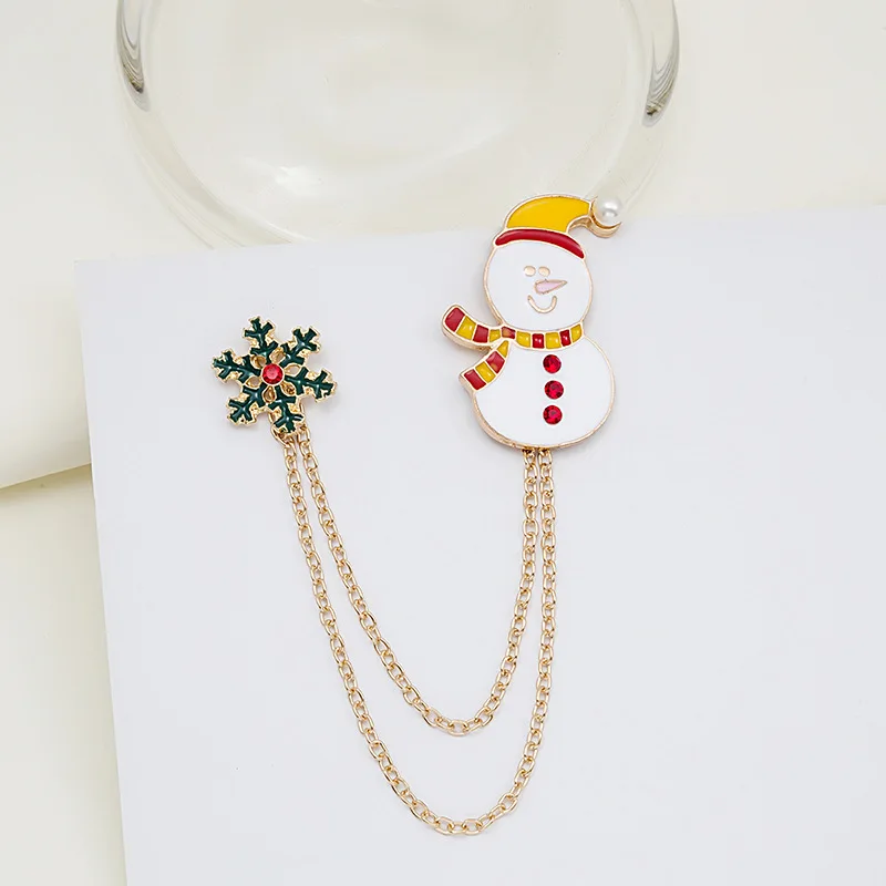

New Christmas Brooch Cartoon Series Santa Bell Drop Oil Two Wearing Chain Tassel Collar Pin