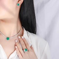 vintage 100 925 silver emerald gemstone high carbon diamond ring pendant necklace earrings wedding fine jewelry set for women