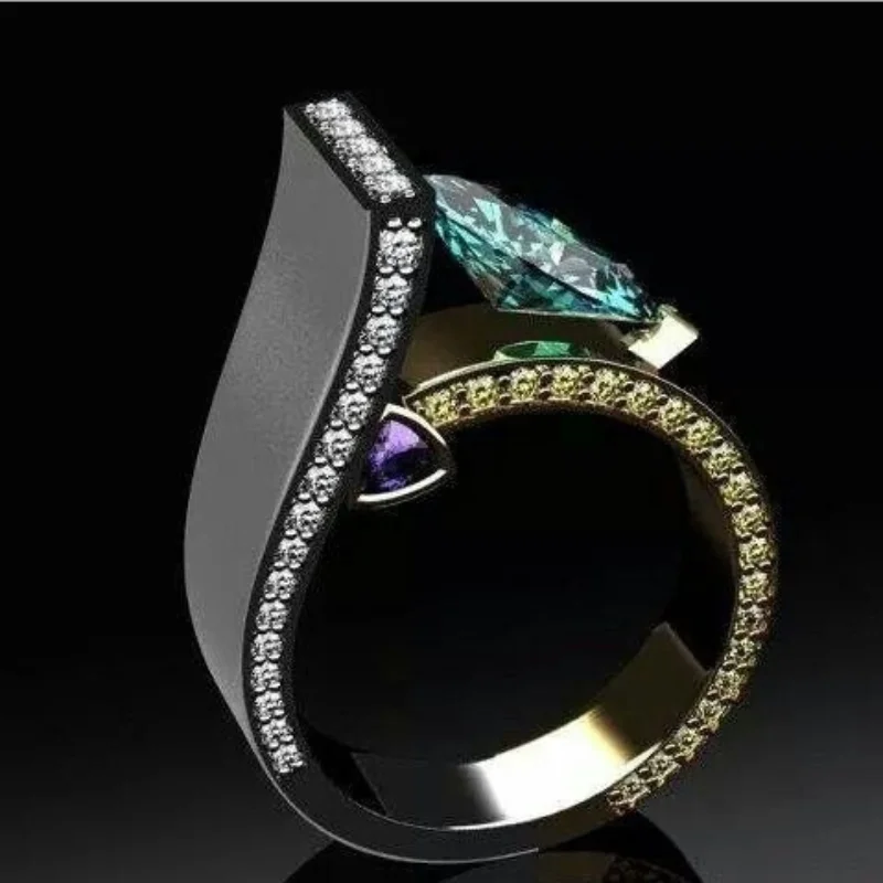 

Attractive Women Fashion Silver Gold Color Round Geometry Green Purple White Stone Rings for Women Wedding Engagement Jewelry
