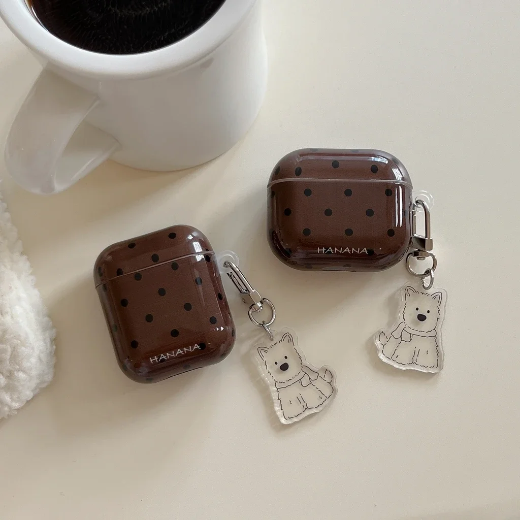 Полноэкранный черный круглый горошек с коричневым фоном и подвеской в виде