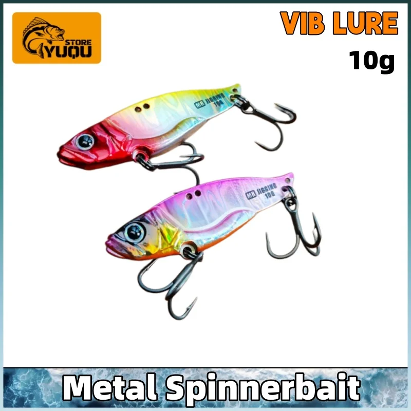 Фото 2 шт. 10 г. Металлическая приманка-блесна Spinner Spoon VIB, тонущая, с лепестком, тройным крючком, спиннербейт для ловли щуки, карпа, морской рыбалки №1