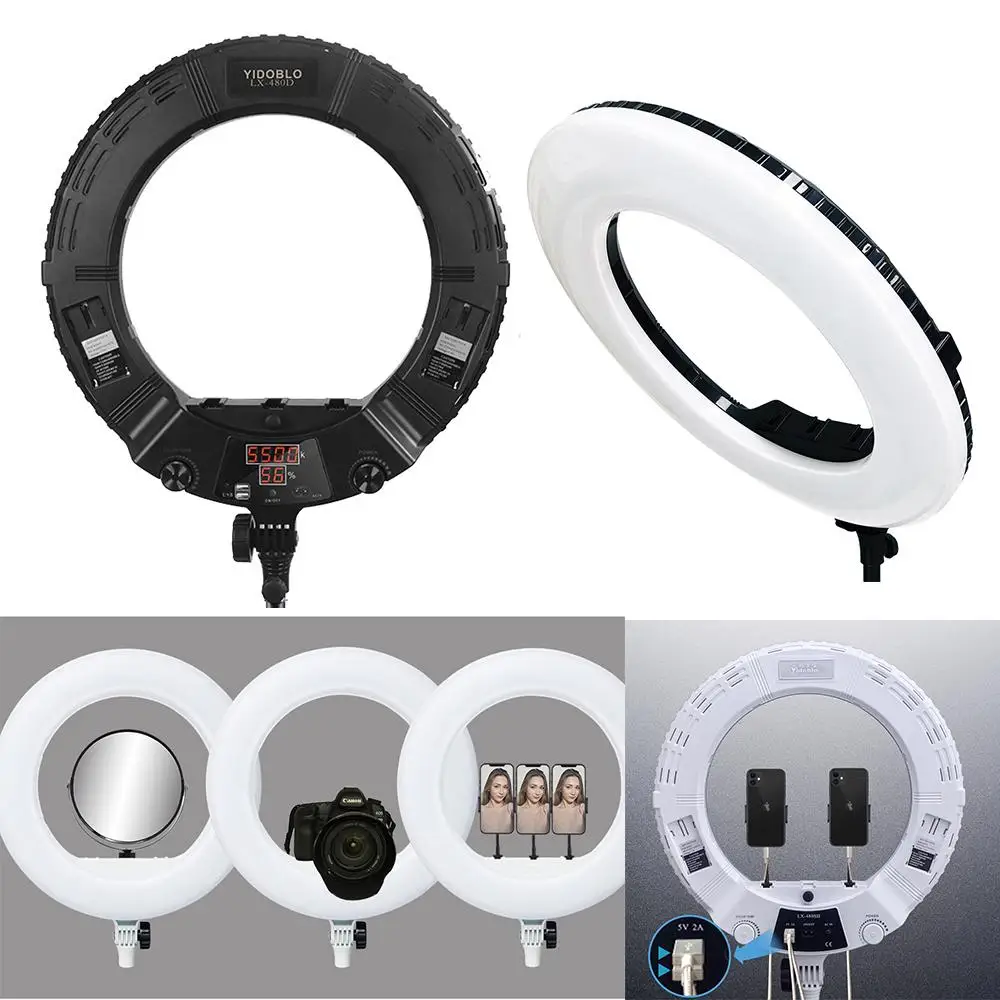 

Светодиодная кольцевая лампа Yidoblo, студийный светильник для селфи с триподом, 18 дюймов, двухцветный, для стриминга в реальном времени, лампы ...