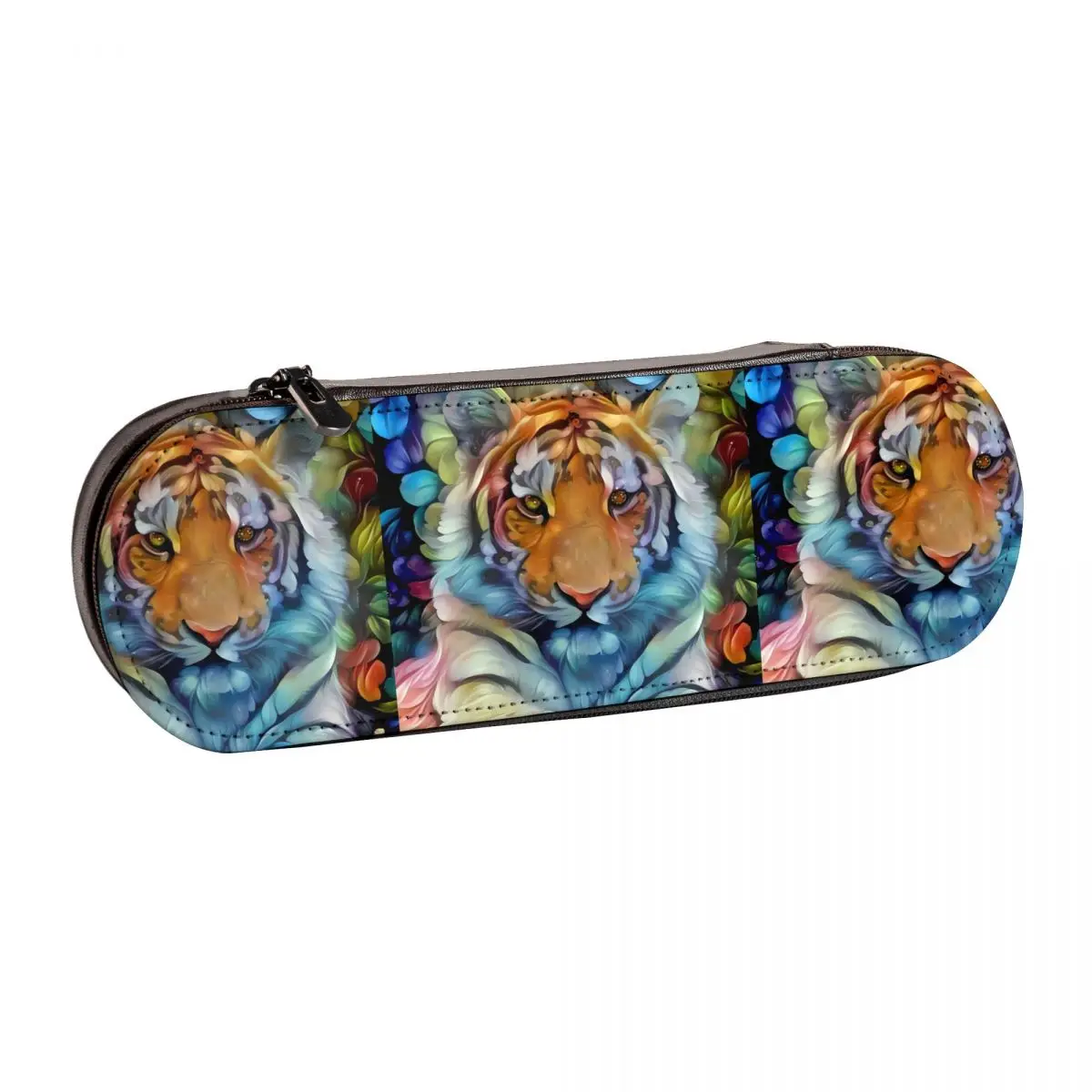 

Painted Tiger Pencil Case Animal Print For Teens Stationery Leather Pencil Box Midium Capacity Cute Zip Pen Bags