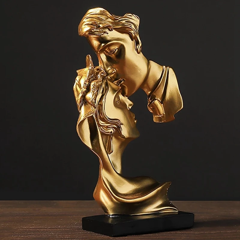 

NEW-Abstract Figure Statue Resin Ornaments Gold Sculpture Crafts Kissing Couple Statue Love Couples Model Wedding Gifts