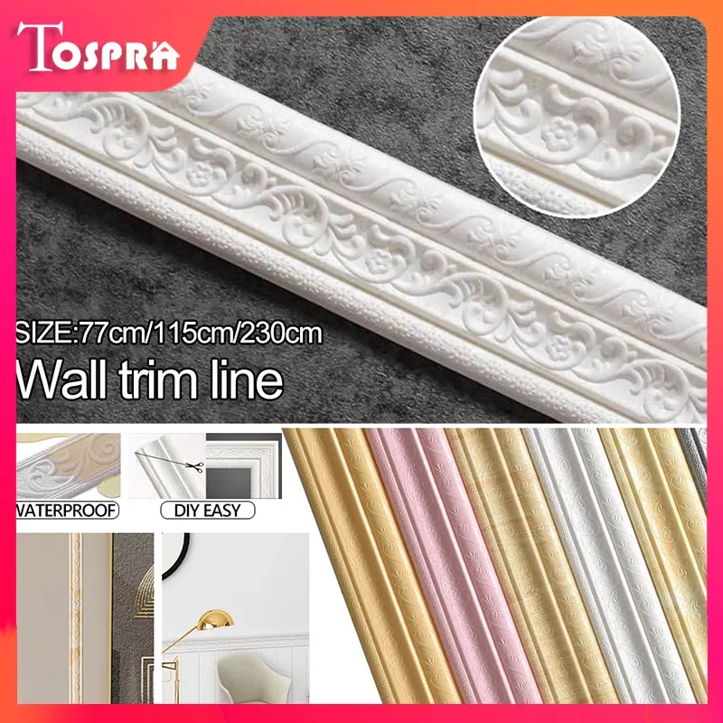 

2022 New 3D Foam Embossed Corner Line Self-adhesive Wall Waist Line Waterproof Decor Wall Sticker Border Wall Edge Strip