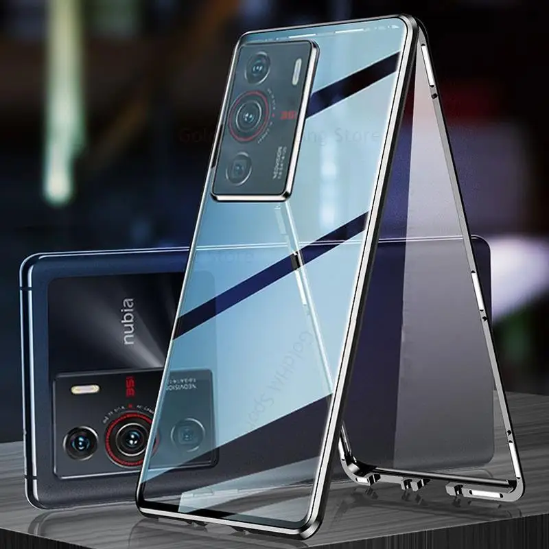 

For ZTE nubia Z40 Pro Magnetic Adsorption Tempered Glass Phone Case For Nubia Z40 Pro 360 Double-Sided Film Protector Flip Cover