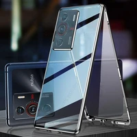 for zte nubia z40 pro magnetic adsorption tempered glass phone case for nubia z40 pro 360 double sided film protector flip cover