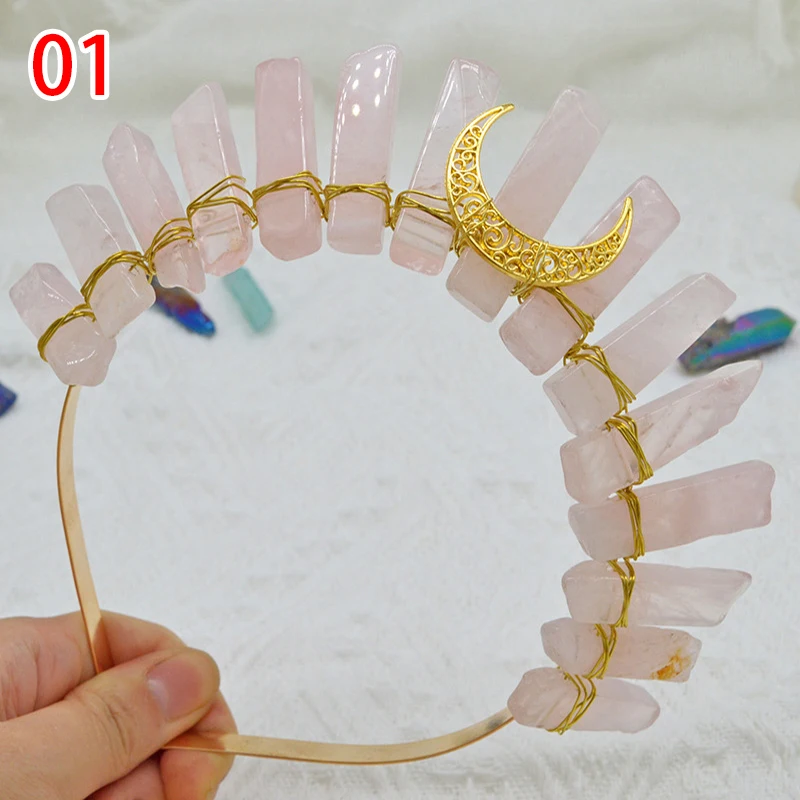 

Natural Crystal Witch Crown Hair Accessories Multicolored Crystal Headwear Moon Bridal Headband Handmade Fashion Jewelry Gifts