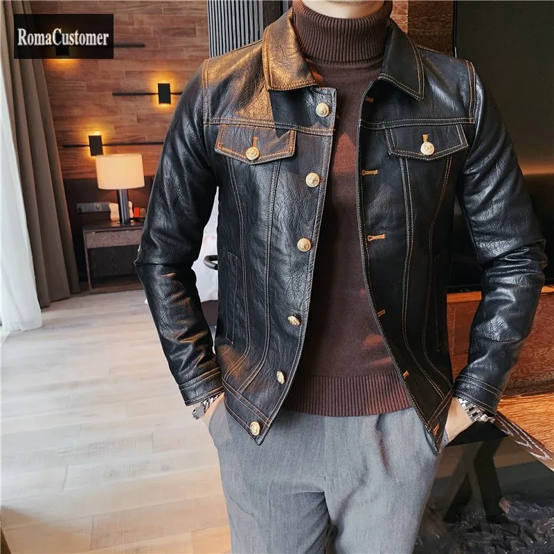 

British Style Mens New Leather Jackets Slim Short Trend Spring Autumn Casual Vintage Coat Male Handsome PU Leather Outerwear