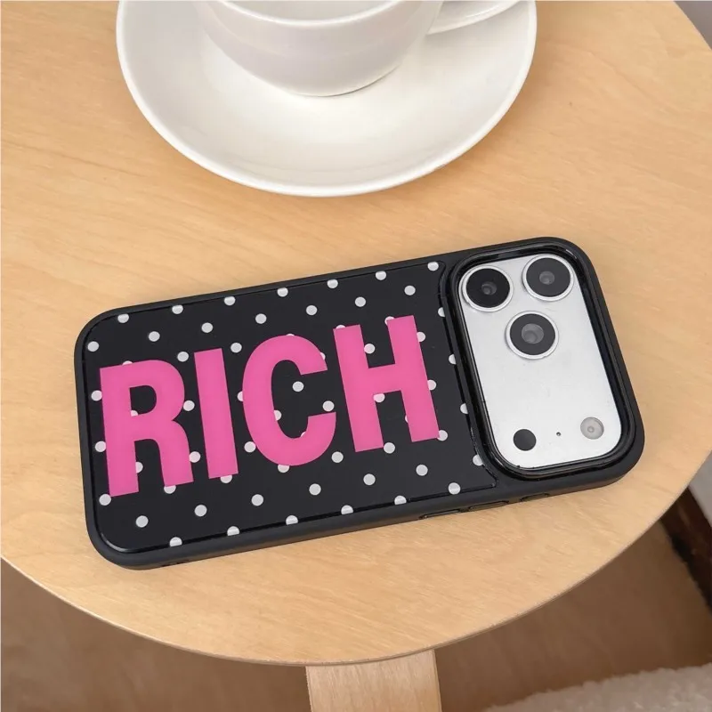 Фото Модный чехол для телефона в горошек RICH с держателем для карт для iPhone 15 16 17 Pro Max, противоударный защитный чехол в стиле Y2K с защитой камеры №3