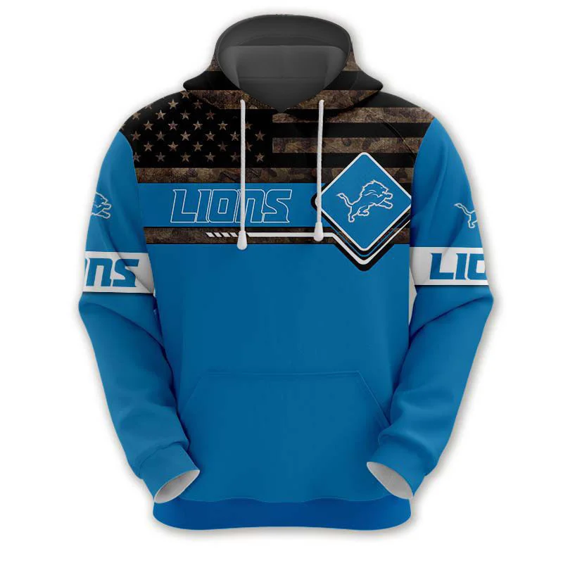 

Men's Fashion Casual 3d Sweatshirt with Blue and White Striped Lion Print