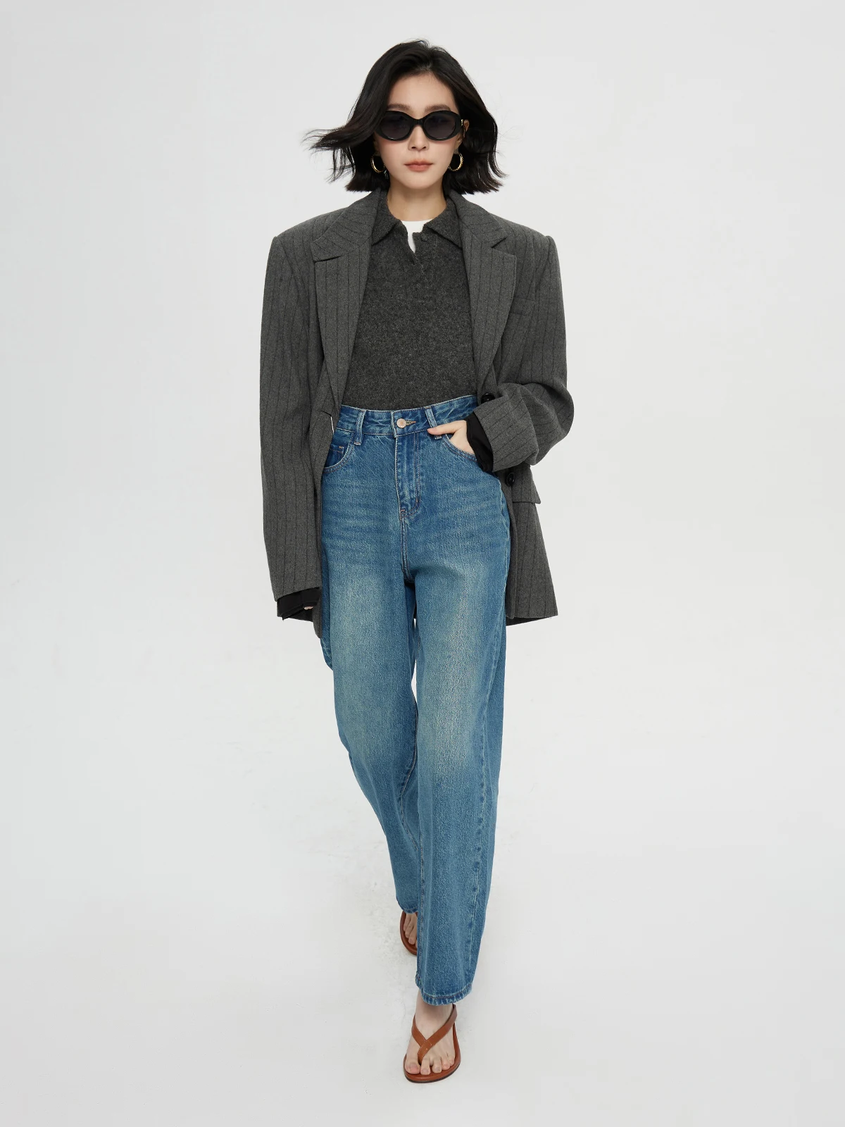 Mackerl Kiss женские свободные широкие джинсы осенние новые маленькие прямые брюки с