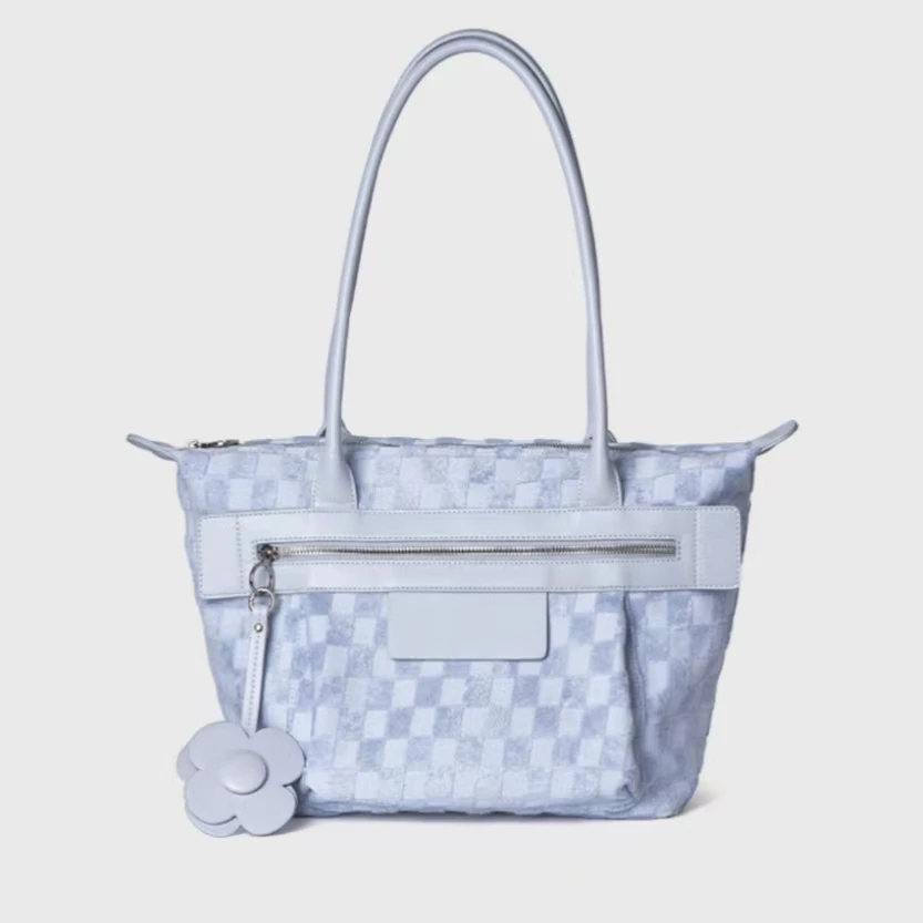 

New Fashion Casual Tote Bag for Women Pu Leather Handbag Waterproof Patchwork Checkerbord Beach Bag Large CapacityTravel Bag