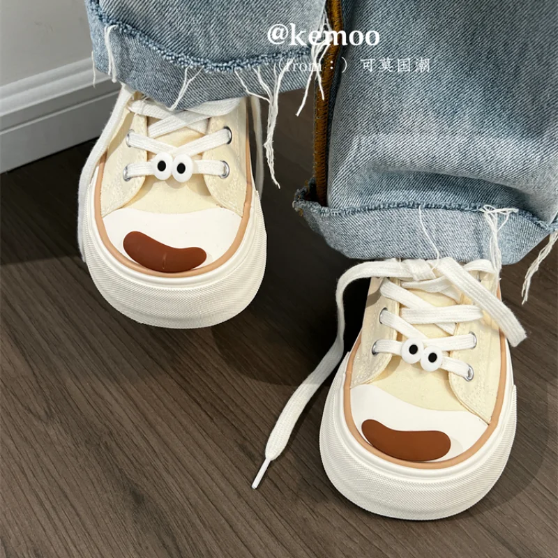 SHANPA Cute Dog Canvas Platform Shoes Summer 2023 New Casual Designer Round Toe Shoes Breathable Non-slip Kawaii Female Zapatos