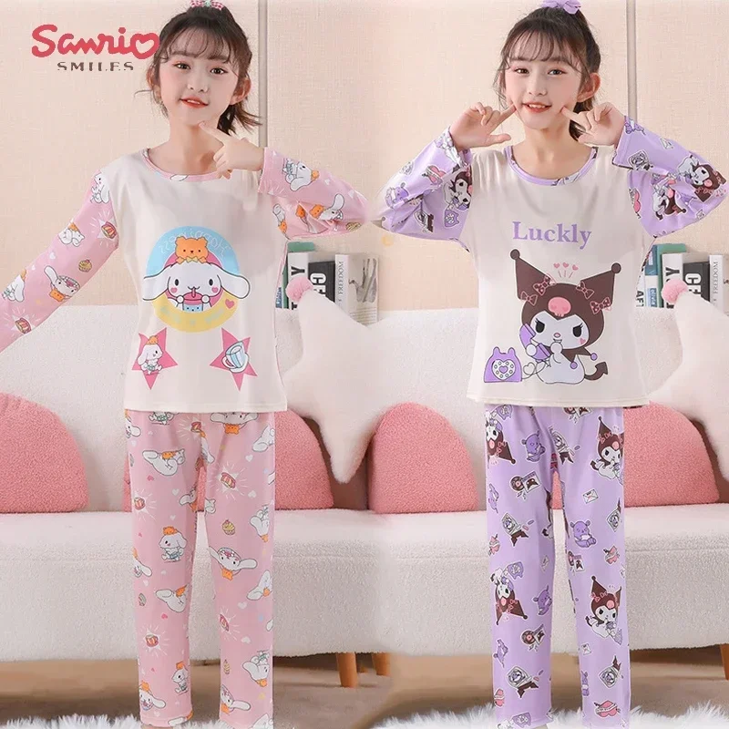 

Kawaii Sanrio Kuromi Cinnamoroll Children's Pajamas Anime Girls Boys Long-sleeved Fall Clothes Pants Cartoon Home Wear Kids Set