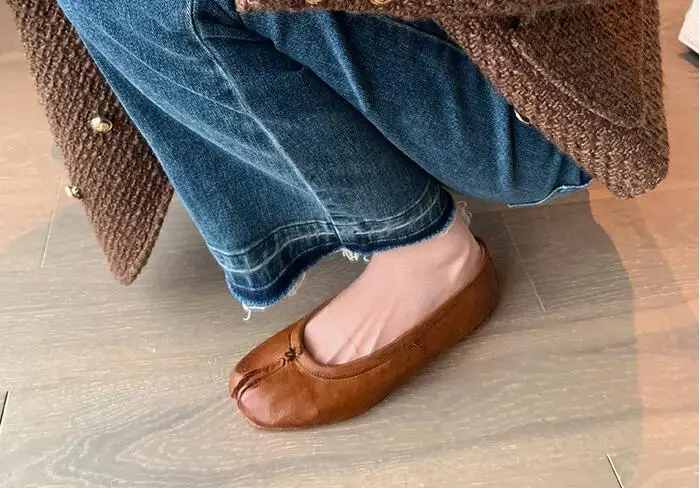 Туфли женские кофейные однотонные Мягкая Натуральная Воловья кожа низкий верх с