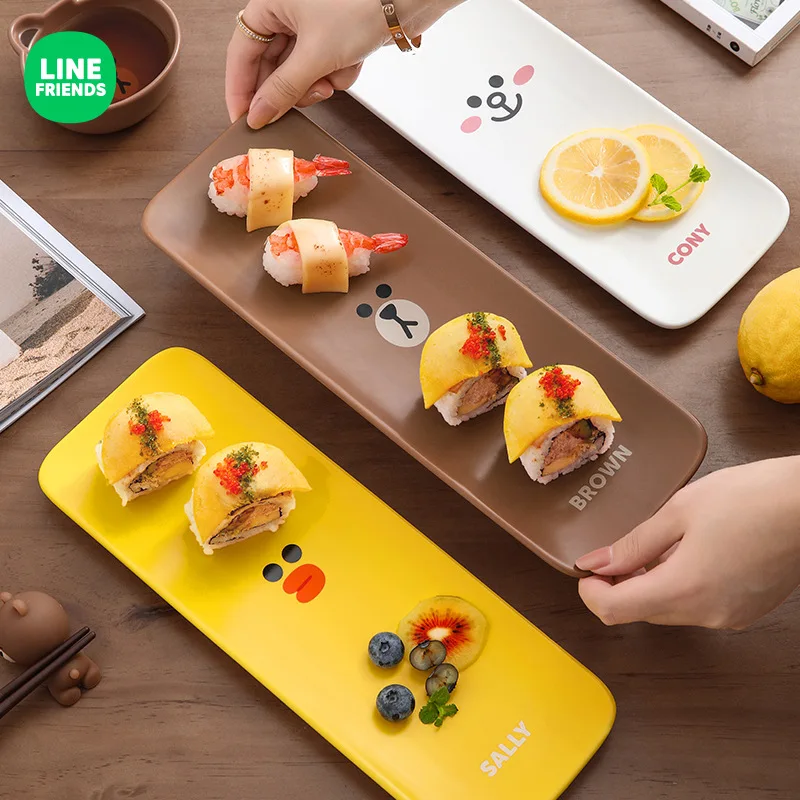 

LINE FRIENDS Kawaii Anime Cartoon Brown Cute Ceramic Square Plate Sally Home Plate Creative Cony Dessert Tableware Holiday Gift