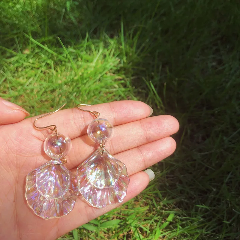 Original Summer Mermaid Bubbles Shell Dangle Earrings For Women 2022 Fairy Tale Korean Glass Ball Drop Earrings Jewelry ohrringe