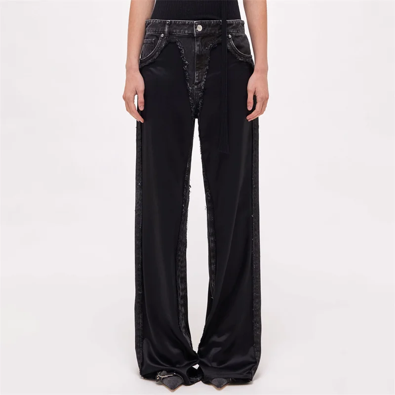 

Women's Wide Leg Pants 2023 Autumn New Silk Blended Low Waist Women's Pants Korean Fashion Satin Slim y2k style Trousers traf