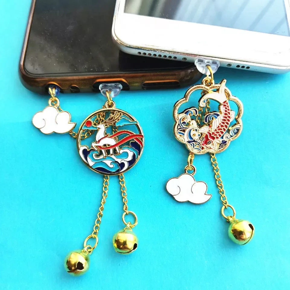 

Chinese Style Dust Plug Charm Kawaii Cute Charge Port Plug For iPhone Type C Stopper Anti Dust Protection Cap Phone Pendant