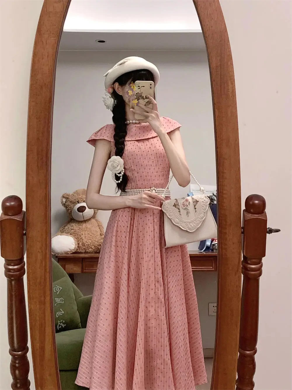 MAGOGO французское винтажное жаккардовое платье с отложным воротником и цветочным