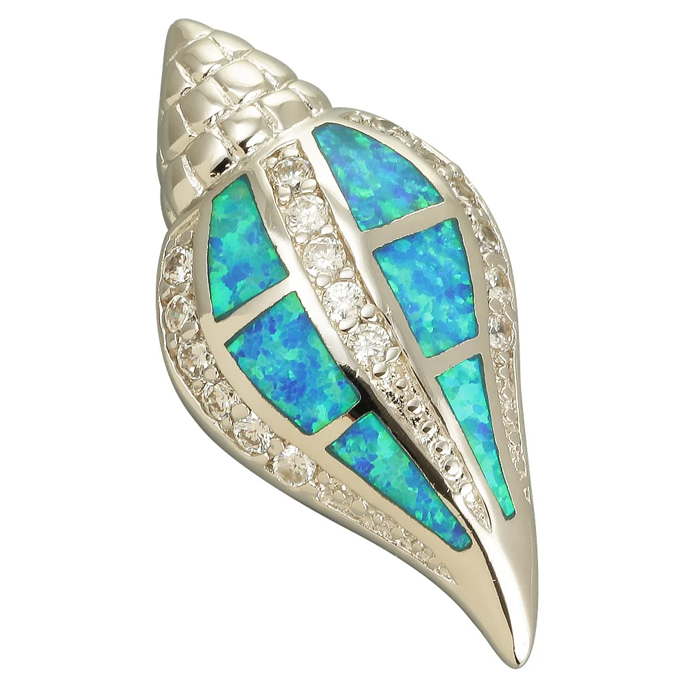 

KONGMOON Conch Seashell Ocean Blue Fire Opal посеребренные ювелирные изделия для женщин Подвеска для ожерелья