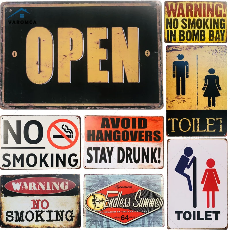 

Toilet Iron Sign Plate Sign Metal Posters Vintage Warning Sign Home Shabby Tin Sign No Smoking Wall Plaques Decor