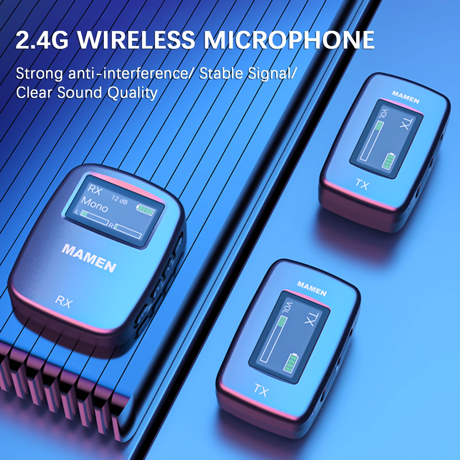 

Беспроводная микрофонная система MAMEN SM-W16 2,4G с одним триггером, два автоматического сопряжения, мониторинг в режиме реального времени для см...