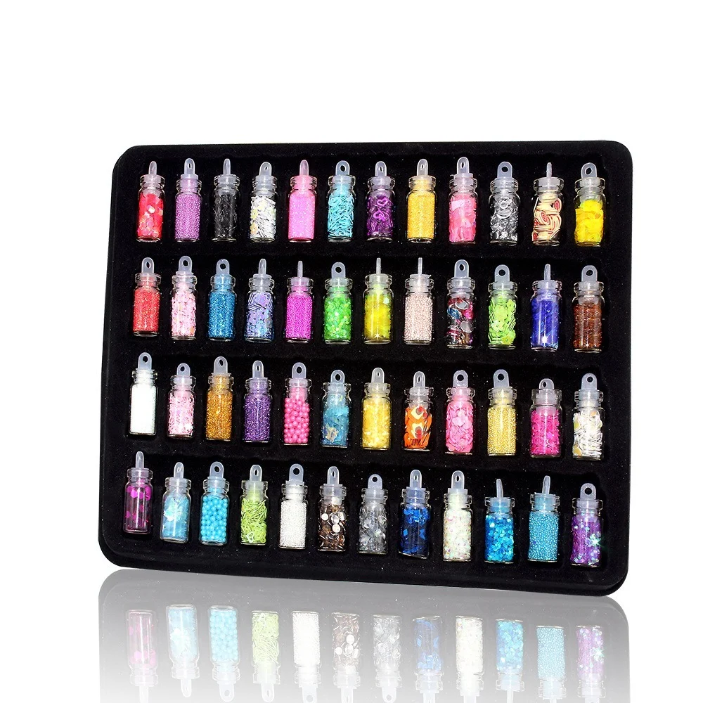 

New DIY Slime Glitter Sequins Glass Bead Shell Powder 48 Color Set Glass Bottle Nail Jewelry