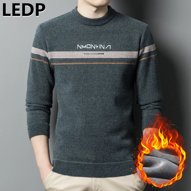 

New High-quality Men's Cashmere Sweater Imitation Mink Wool Padded Warm Crew Neck Knitted Pullover for Men Autumn and Winter 4XL
