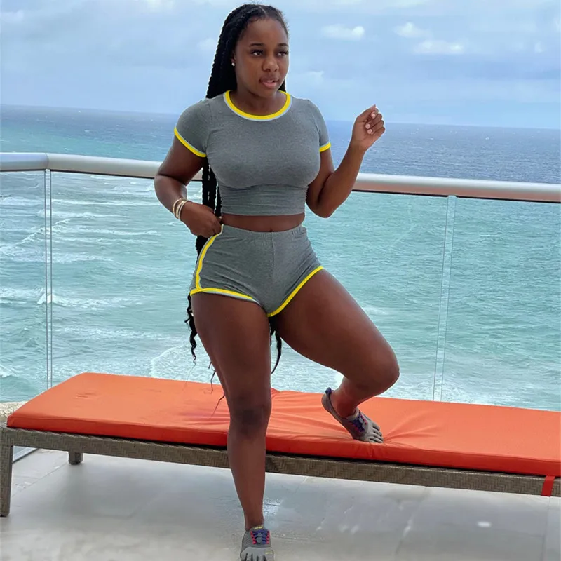 

Balogun Casual Womens 2 Two Peice Sets Outfits Short Sleeve Patchwork Bodycon Crop Top Skinny Pants Sets Black Matching Sets