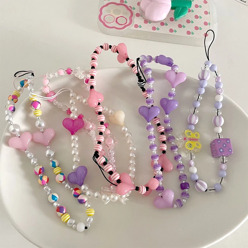 Colorful Candy Hearts Key Chain Ladies Fashion Cute Romantic Vintage Keychain Charm Korea 90s Aesthetic Bag Phone Chain Gift New