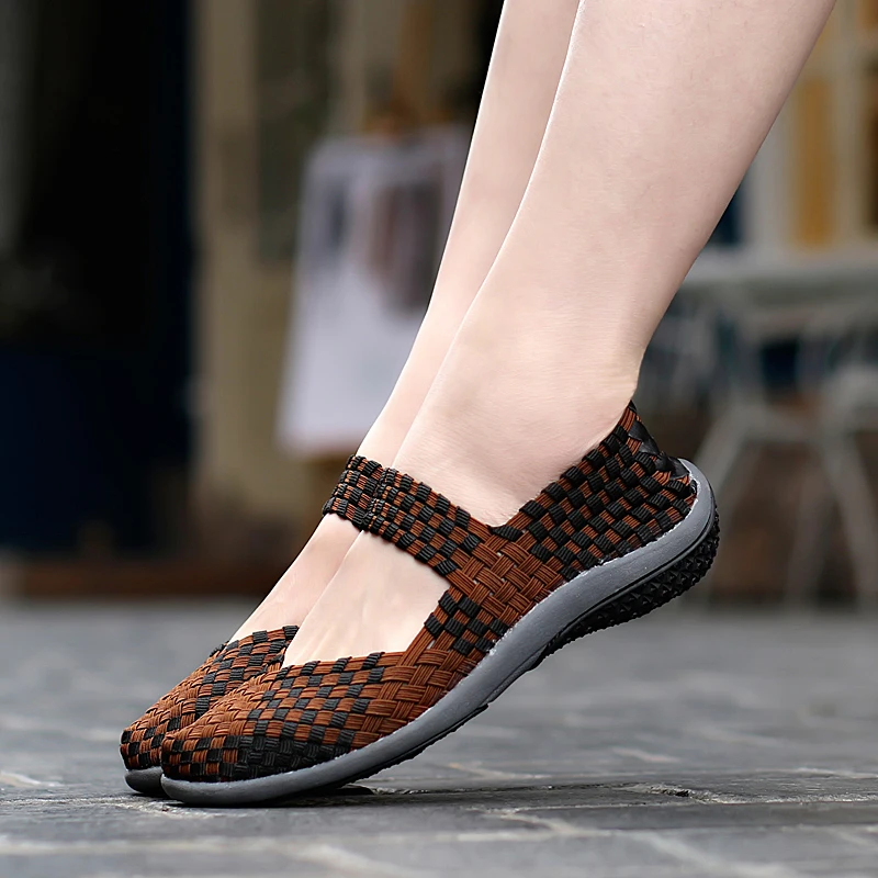 Casual Sneakers Women's Walking Shoes Lightweight Comfortable Female Woven Shoes Breathable Handmade Weave Flats Mother Trainers