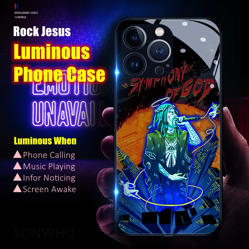 

Rock Jesus LED Light Glowing Luminous Case for Xiaomi 11 12 13 Pro 12S Ultra Redmi K40 K50 K40S Pro Plus Luxury Accessories