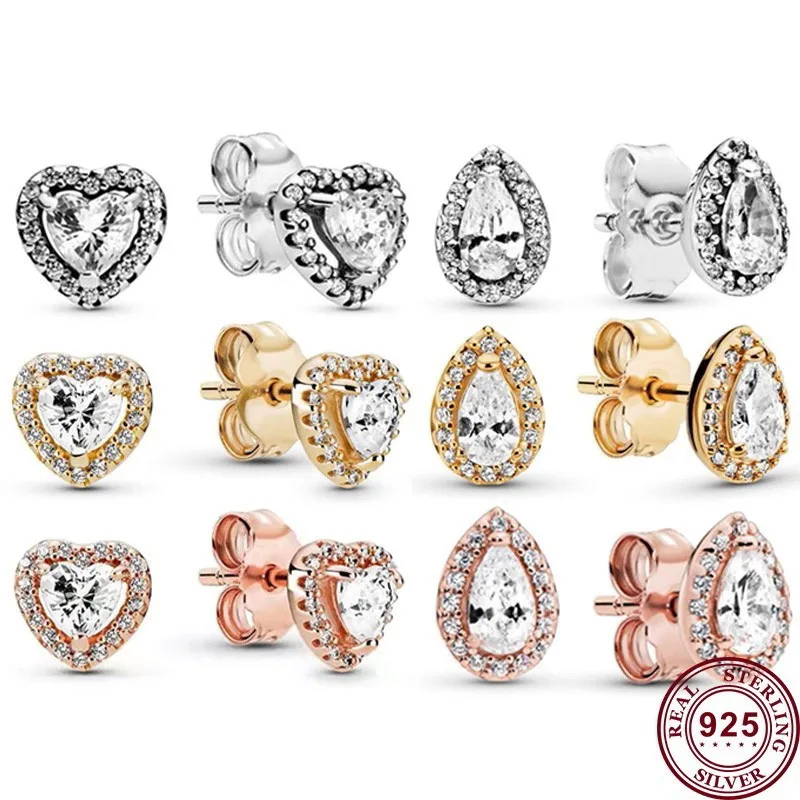 

New Hot 925 Silver Exquisite Teardrop Noble Heart Shaped Women's Earring Wedding High Quality Fashion Diy Charm Jewelry