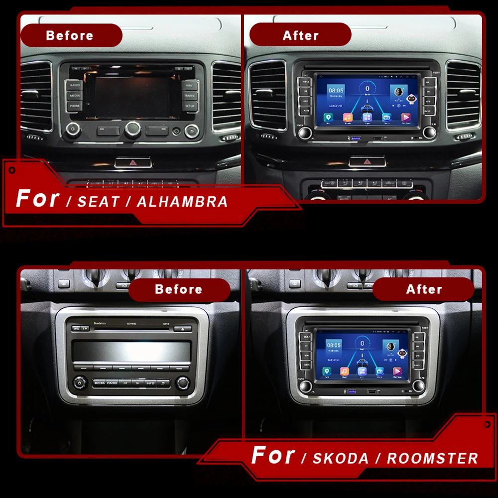 $95.90 Podofo AI Android 10.0 For VW Volkswagen Golf Polo skoda rapid octavia Tiguan Passat b7 2 Din Car Multimedia Player GPS Radio