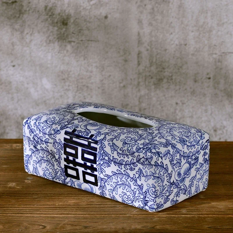 

Фарфоровая коробка для салфеток синяя и белая